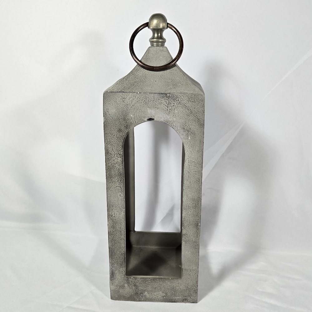 Pottery Barn Caleb Handcrafted Metal Outdoor Lantern 21.5" Gray